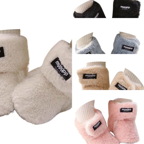 Wdgfv Thick Lined Baby Cotton Boots, Fluffy Plush Adjustable Strap Pre-Walker Shoes, Anti- Soft Sole Warm Winter Toddler House Slipper Booties 13