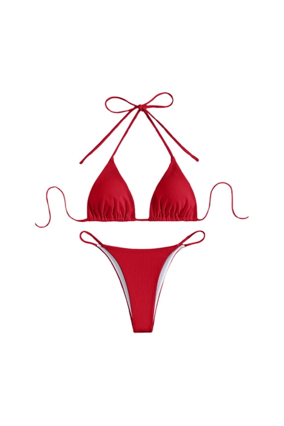 Thong Bikini Sets for Women - Brazilian Micro String Bikinis Two Piece Swimsuit Triangle Top Halter Bathing Suits