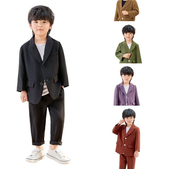 Wdgfv Toddler Boys 3 Piece Trendy Suit, Cropped Blazer Pants Chain Necklace Set, British Formal Catwalk Host Outfit for Kids 12-18 Months