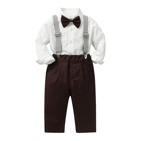 Wdgfv Toddler Boys Formal Suit Set Long Sleeve Dress Shirt and Pants with Tie Gentleman Party Outfit Brown 12-18 Months