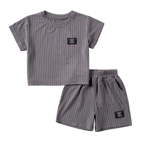 Wdgfv Toddler Boys Girls Short Sleeve Striped Tee Pullover Top with Shorts Casual Outfit Set 6-12 Months