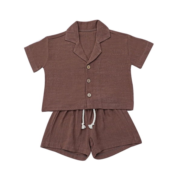 Wdgfv Toddler Boys Summer Casual Gentleman Short Sleeve Shirt and Shorts Outfit Set for Beach Holiday Comfort Brown 190