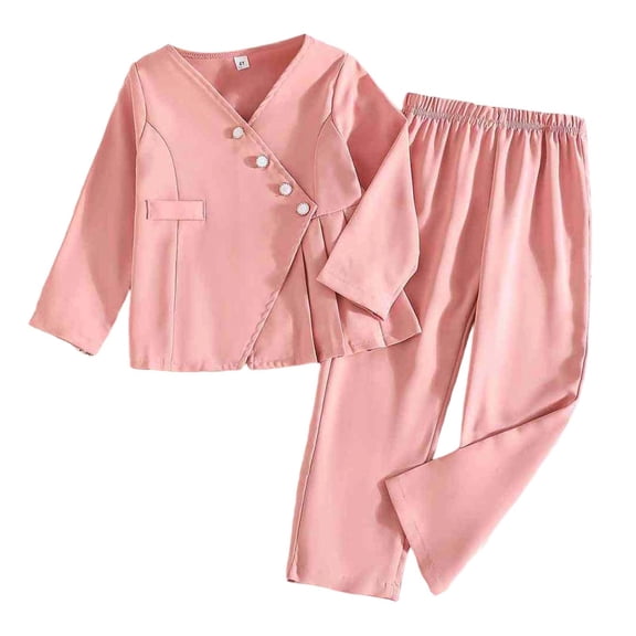 Wdgfv Toddler Girl Pant Suits Dressy Long Sleeve Blazer Jackets and High Waisted Wide Leg Pants Sets 2 Piece Work Outfit 2025 Pink 5-6 Years