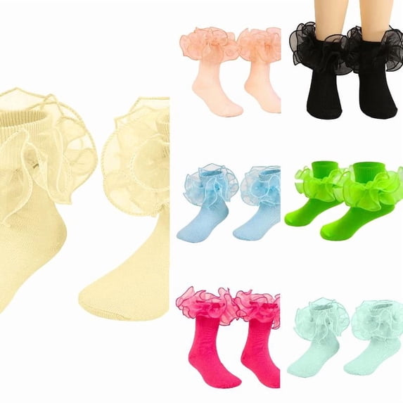Wdgfv Toddler Girls Ruffle Socks Double Lace Frilly Princess Dress Sock Cotton Anti- Ankle Socks for Kids 0-6 Months