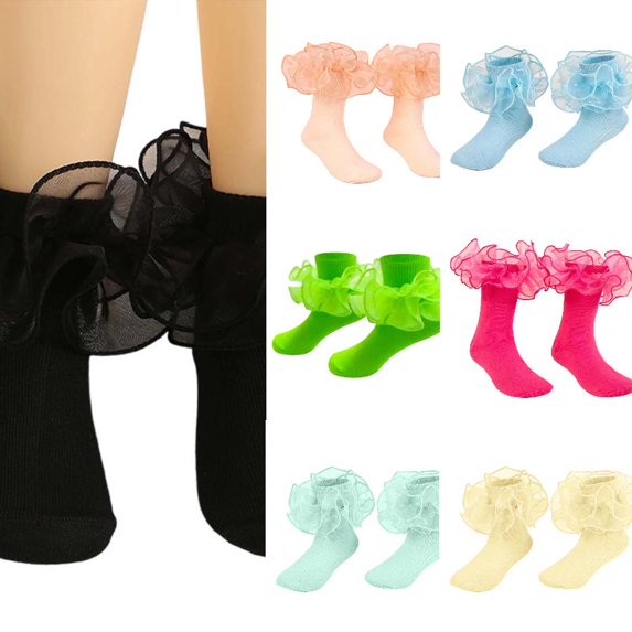 Wdgfv Toddler Girls Ruffle Socks Double Lace Frilly Princess Dress Sock Cotton Anti- Ankle Socks for Kids 1-3 Years