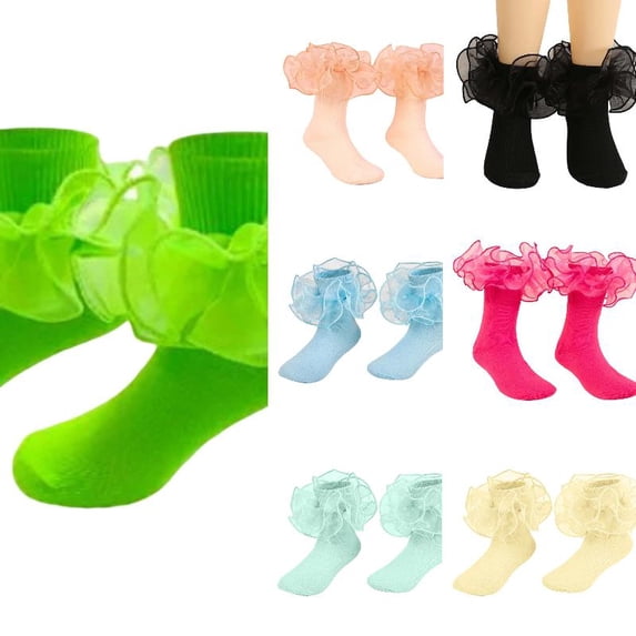 Wdgfv Toddler Girls Ruffle Socks Double Lace Frilly Princess Dress Sock Cotton Anti- Ankle Socks for Kids Over 10 years
