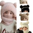 thumbnail image 1 of Wdgfv Toddler Integrated Hat Neck Warmer, Thick Ear Flap Winter Beanie with Pom Pom, Windproof Kids 2 in 1 Hat Scarf Combo One Size, 1 of 4