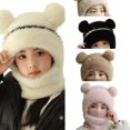 thumbnail image 1 of Wdgfv Toddler Integrated Hat Neck Warmer, Thick Ear Flap Winter Beanie with Pom Pom, Windproof Kids 2 in 1 Hat Scarf Combo One Size, 1 of 4