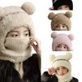 thumbnail image 1 of Wdgfv Toddler Integrated Hat Neck Warmer, Thick Ear Flap Winter Beanie with Pom Pom, Windproof Kids 2 in 1 Hat Scarf Combo One Size, 1 of 4