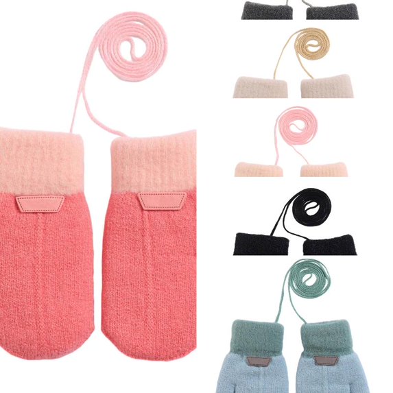 Wdgfv Toddler Kids Winter Knitted Mittens Baby Boys Girls Warm Gloves with String Lined Outdoor Glove 8