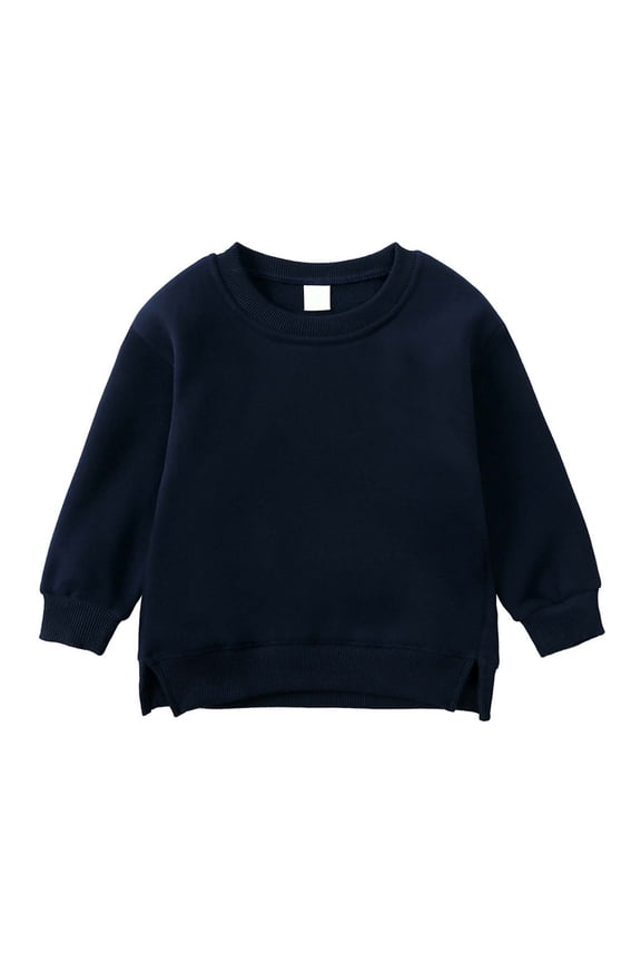 Toddler Sweatshirt Baby Boys Girls Long Sleeve Shirts Kids Cotton Solid Fall Winter Pullover Tee Tops Blouse Navy 4-5 Years
