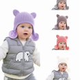 thumbnail image 1 of Wdgfv Toddlers Kids Cozy Knitted Beanie with Bear Ear, Baby Girls Boys Warm Lining Earflap Hat Trapper Hat S, 1 of 5