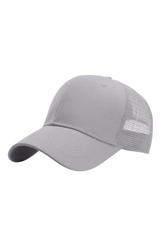 Trucker Hat Baseball Cap Structured Plain Design 6 Panel, Adjustable Size Grey One Size