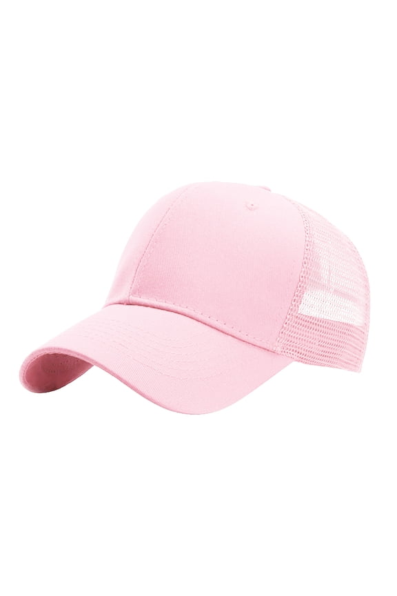 Trucker Hat Baseball Cap Structured Plain Design 6 Panel, Adjustable Size Pink One Size