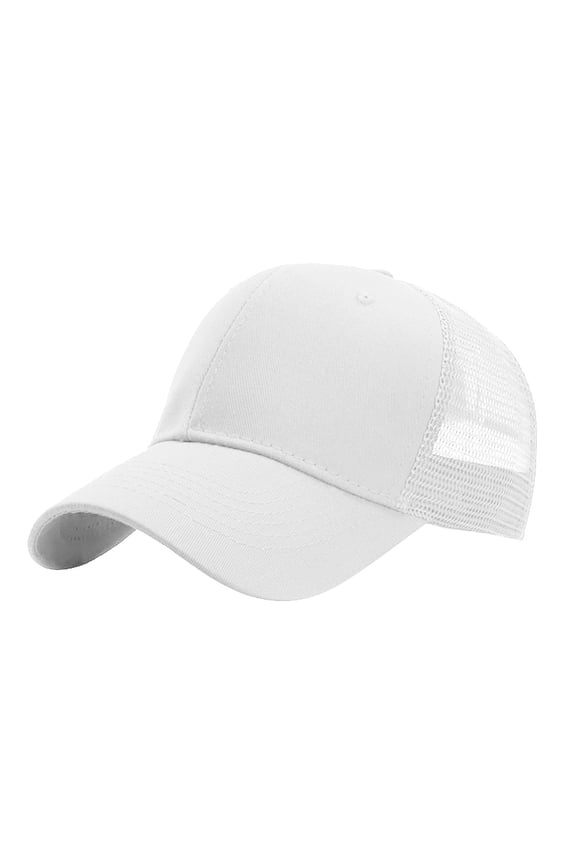 Trucker Hat Baseball Cap Structured Plain Design 6 Panel, Adjustable Size White One Size