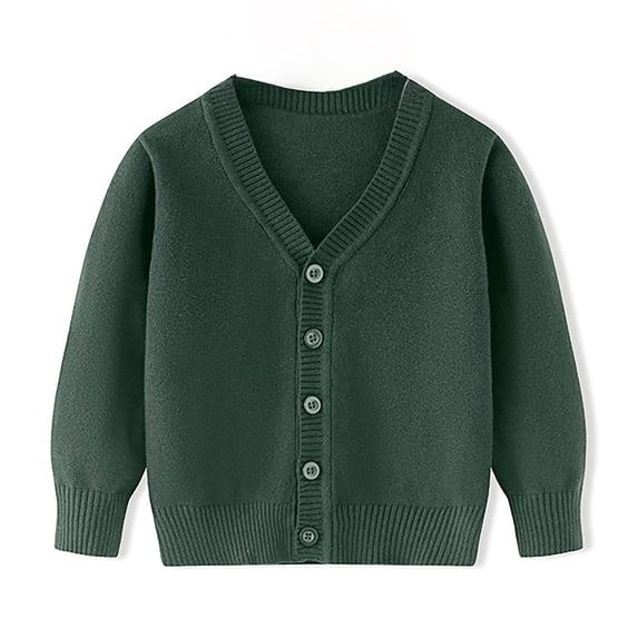 Wdgfv Unisex Boys Girls Cardigan V Neck Long Sleeve Button Front Knit Sweater For Kids 2-10 Years Green 2-3 Years