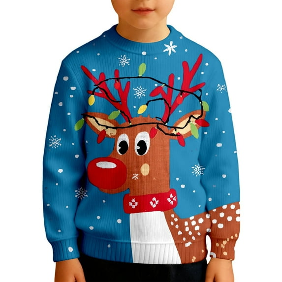 Wdgfv Unisex Kids Girls Boys Christmas Sweater Animals 3D Graphic Funny Long Sleeve Crewneck Holiday Pullover Sweatshirt Sky Blue 11-12 Years
