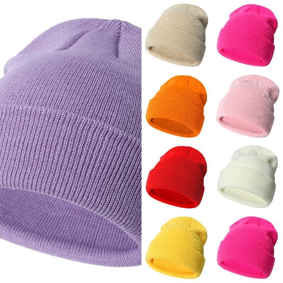 Wdgfv Unisex Kids Ribbed Knit Beanie Hat, Soft Stretch Solid Plain Winter Warm Skull Cap, Thermal Windproof Cold Weather Hat for Boys Girls 2-6 Years