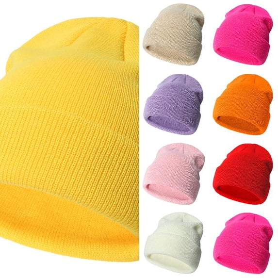 Wdgfv Unisex Kids Ribbed Knit Beanie Hat, Soft Stretch Solid Plain Winter Warm Skull Cap, Thermal Windproof Cold Weather Hat for Boys Girls 2-6 Years