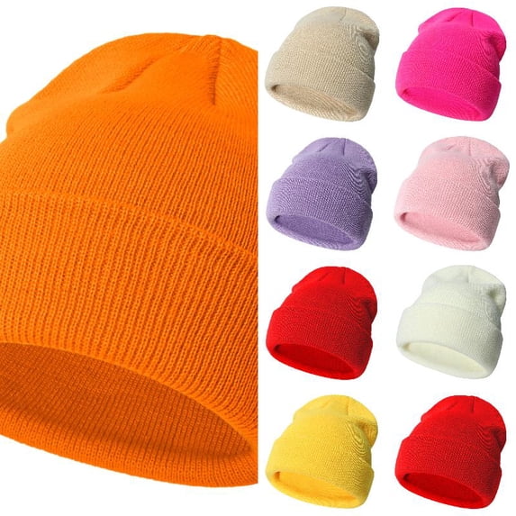 Wdgfv Unisex Kids Ribbed Knit Beanie Hat, Soft Stretch Solid Plain Winter Warm Skull Cap, Thermal Windproof Cold Weather Hat for Boys Girls 3-24 Months
