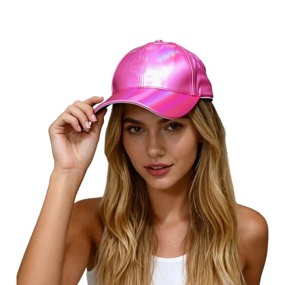 Wdgfv Unisex Shiny Metallic Leather Baseball Cap Adjustable Rainbow Reflective Hop Hat Red One Size