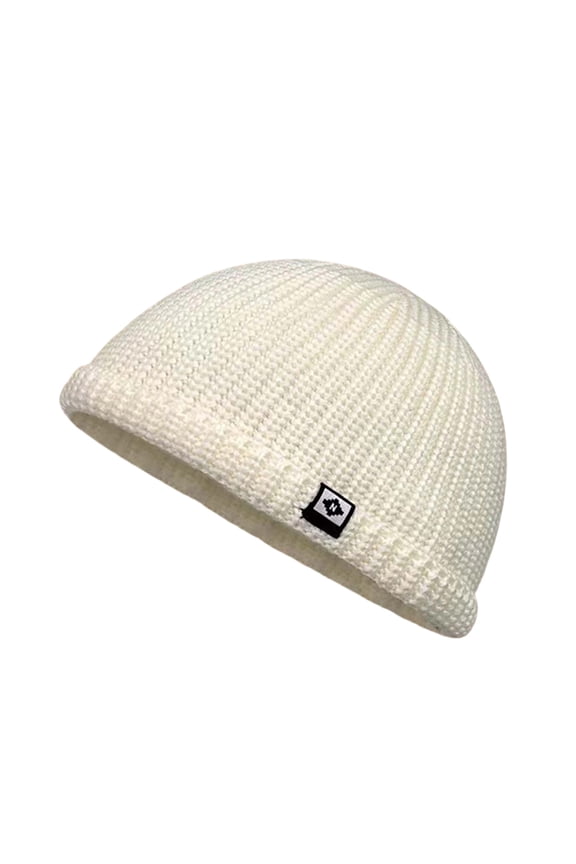 Unisex Waffle Beanie Knit Winter Hat, Super Soft Ultra Warm Double-Layered Ski Cap with Ribbed White One Size
