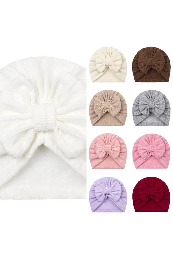 Velvet Baby Turban Hats with Bow, Stretchy Baby Head Cover Beanies for Newborn, Toddler, Infant Head Wraps 0-24 Months