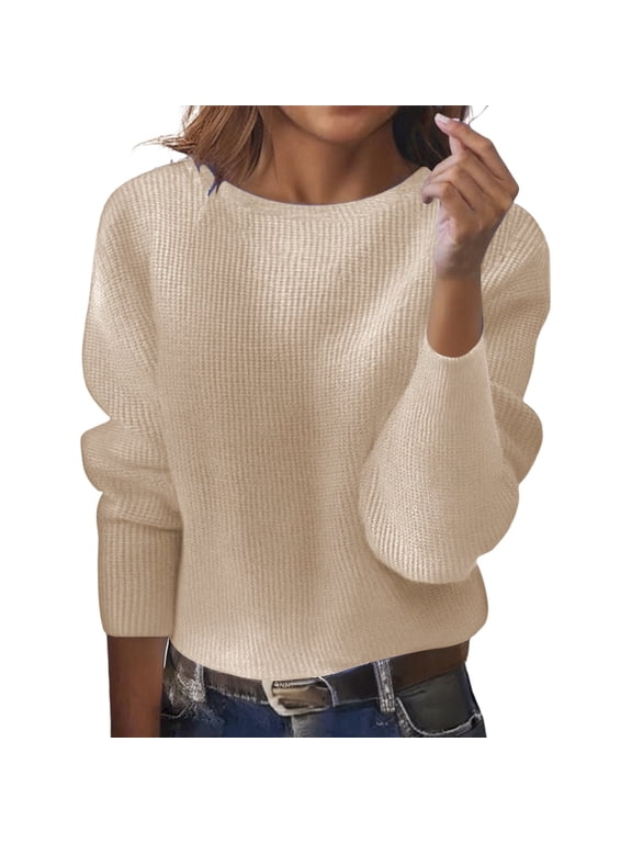 Vintage Women's Pullover Sweater Cropped Loose Knit Pullover Sweater Long Sleeve Soft Comfortable Casual Fall Winter