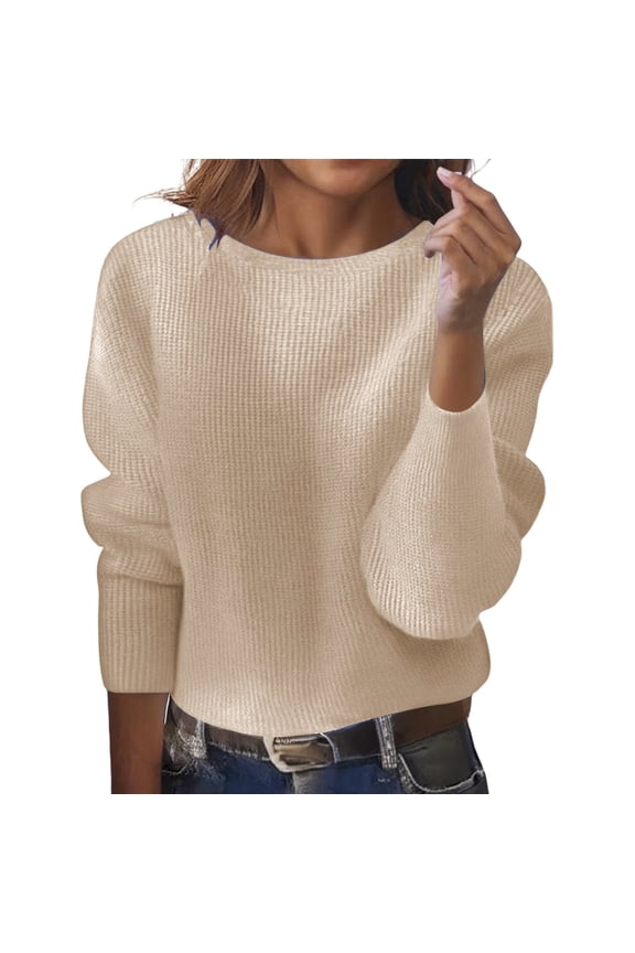 Vintage Women's Pullover Sweater Cropped Loose Knit Pullover Sweater Long Sleeve Soft Comfortable Casual Fall Winter