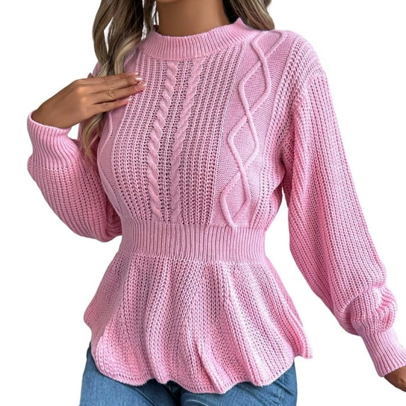 Wdgfv Vintage Women's Pullover Sweater Elegant Women's Knit Pullover Sweater Featuring Waist Ruffle Detail And Long Sleeves For Daily Comfortable