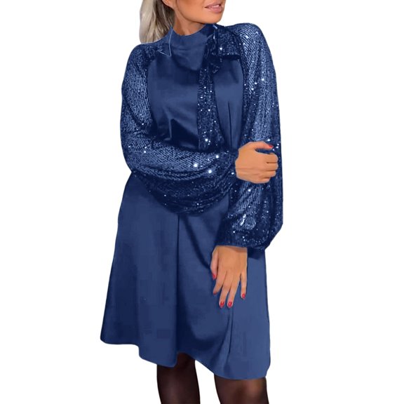 Wdgfv Wedding Guest Dress Mother of The Bride Dresses Two Piece Formal Sequin Dress with Jacket Tea Length 2025 Blue M