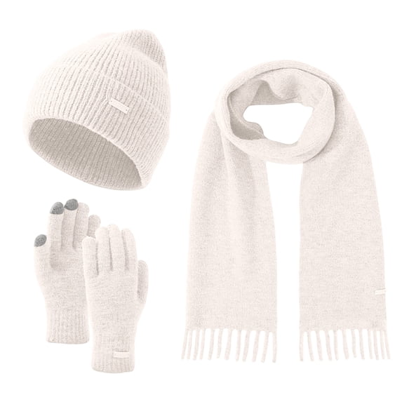 Wdgfv Winter Knitted Scarf and Hat Set Soft Warm Blend Touchscreen Gloves for Cold Weather Beige One Size