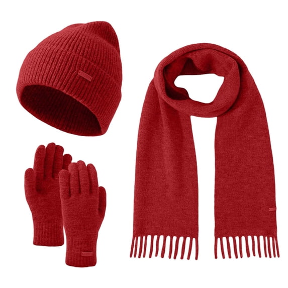 Wdgfv Winter Knitted Scarf and Hat Set Soft Warm Blend Touchscreen Gloves for Cold Weather Brick Red One Size