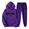 thumbnail image 1 of Wdgfv Women 2 Piece Tracksuits New York Letter Graphic Sweatsuits Fall Winter Hoodies Jogger Pants Matching Lounge Sets with Pocket, 1 of 3