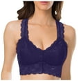 thumbnail image 1 of Wdgfv Women Floral Lace Bralette Padded Breathable Sexy Racerback Lace Bra Navy XXL, 1 of 5