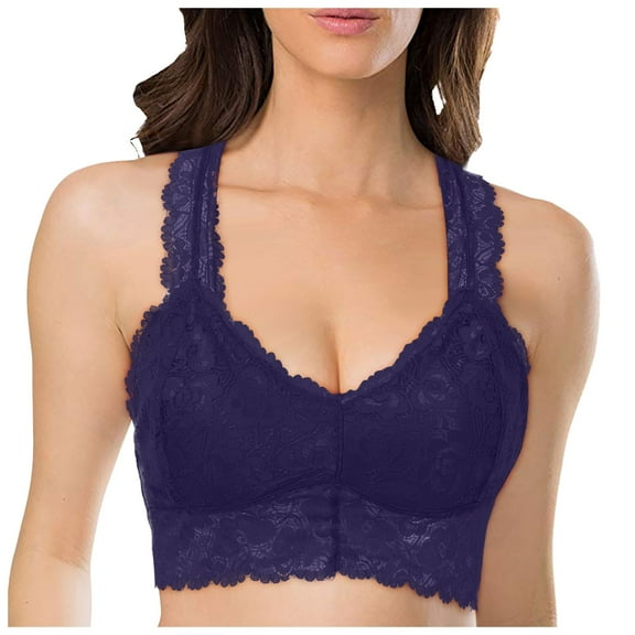 Wdgfv Women Floral Lace Bralette Padded Breathable Sexy Racerback Lace Bra Navy XXL
