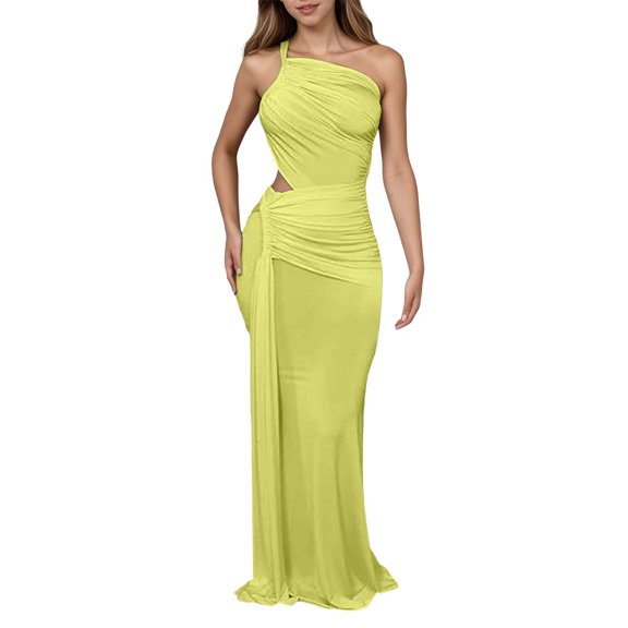 Wdgfv Women Maxi Halter Dresses Formal Sleeveless Bodycon Ruched Cutout Party Evening Long Dress