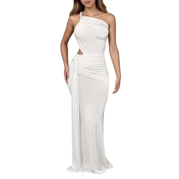 Wdgfv Women Maxi Halter Dresses Formal Sleeveless Bodycon Ruched Cutout Party Evening Long Dress