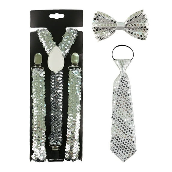 Wdgfv Women Men Sequins Suspenders Bowtie Necktie Set Elastic Y-Shape Back Brace Suspenders Cosplay Costume