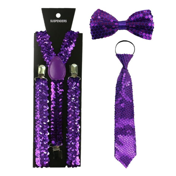 Wdgfv Women Men Sequins Suspenders Bowtie Necktie Set Elastic Y-Shape Back Brace Suspenders