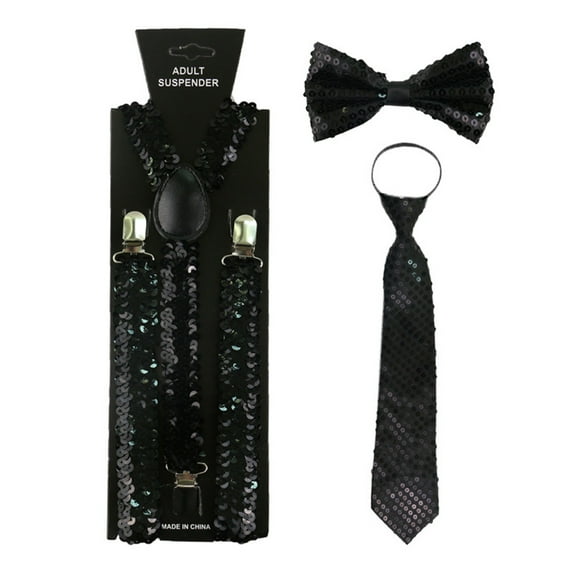 Wdgfv Women Men Sequins Suspenders Bowtie Necktie Set Elastic Y-Shape Back Brace Suspenders