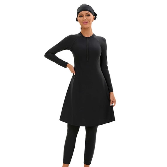 Wdgfv Women Modest Swimsuit Full Coverage Swimwear Hijab Swimming Swim Suit Solid Color