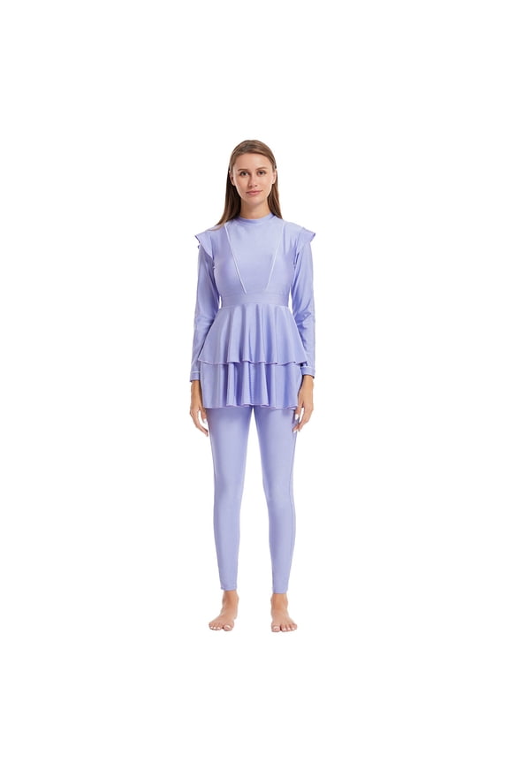 Women Modest Swimsuits Ruffle Full Coverage Arabic 2 Pieces Bathing Suit