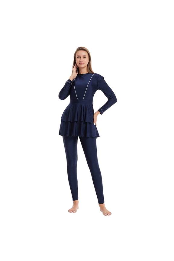 Women Modest Swimsuits Ruffle Full Coverage Arabic 2 Pieces Bathing Suit