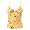 thumbnail image 1 of Wdgfv Women Sequin Sparkly Cami Top Spaghetti Strap Rhinestone Camisole Sheer Mesh See Through Tank Top Yellow S, 1 of 6