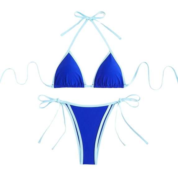 Wdgfv Women String Bikini Halter Side Tie Two Piece Swimsuit Color Block Triangle Bathing Suits