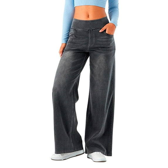 Wdgfv Women Sweatpant Jeans Sweatpants That Look Like Jeans High Waisted Stretchy Pull On Wide Leg Denim Pants with Pocket