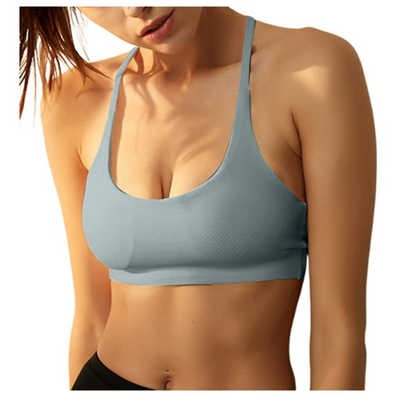 Wdgfv Women V Neck Sports Bras Crisscross Adjustable Strappy Wirefree Padded Low Impact Yoga Gym Bra Workout Crop Tops Blue L