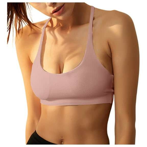 Wdgfv Women V Neck Sports Bras Crisscross Adjustable Strappy Wirefree Padded Low Impact Yoga Gym Bra Workout Crop Tops Light Pink S