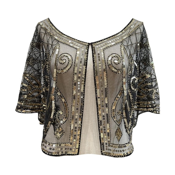 Wdgfv Women's 1920s Flapper Shawl,Sequin Beaded Shawls and Wraps for Evening Dresses/Party/Wedding/Formal/Harlem night
